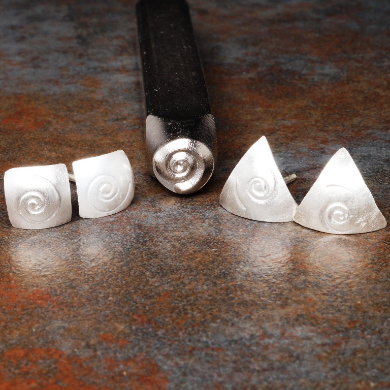Handmade sterling silver swirl stamped geometric earrings
