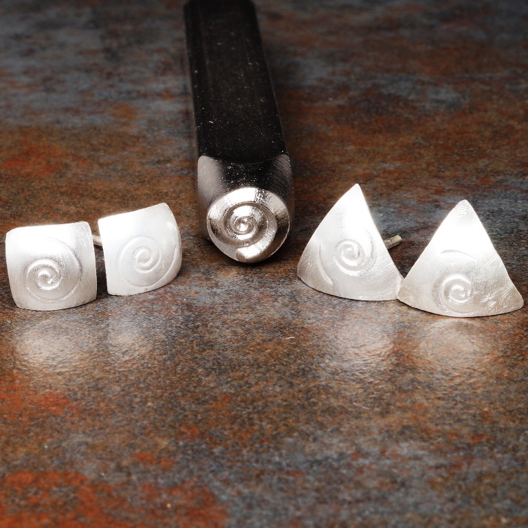 Handmade sterling silver swirl stamped studs