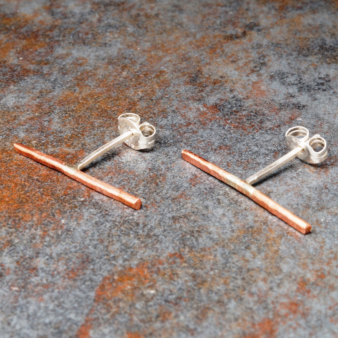 Handmade textured copper bar studs