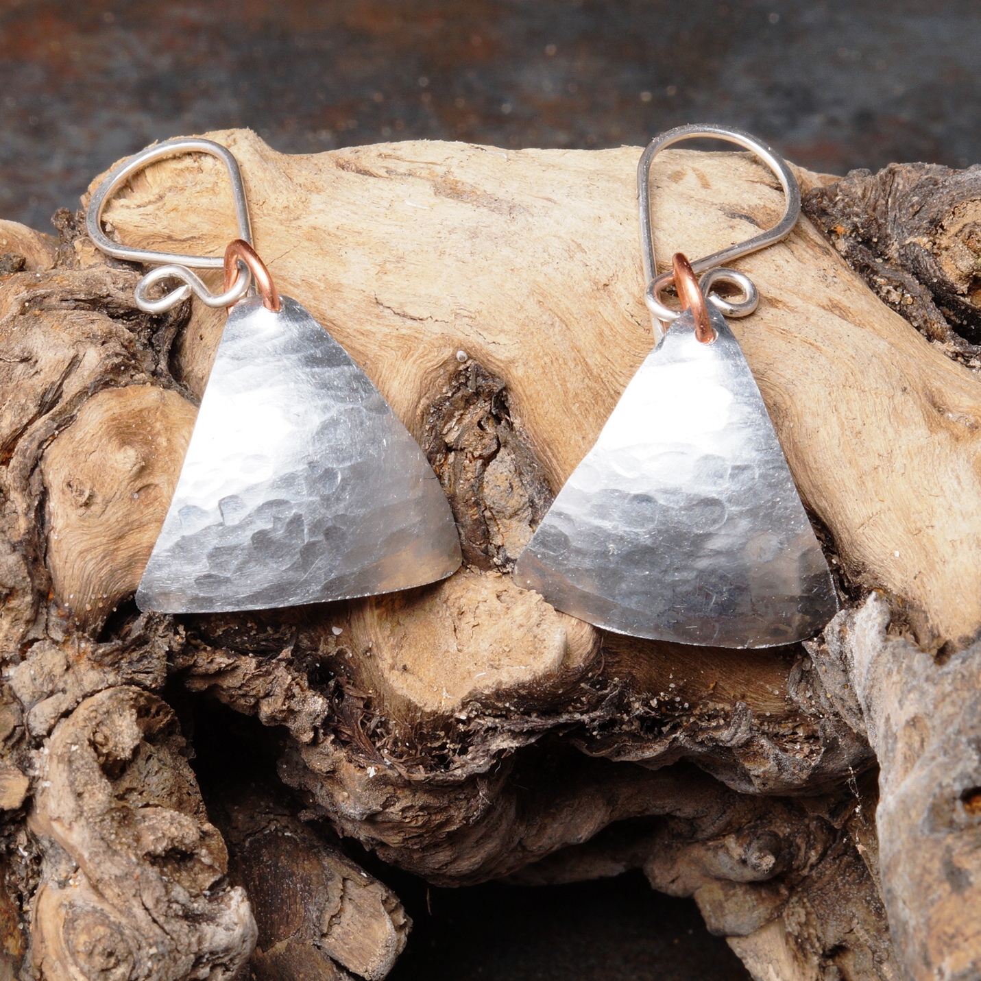 Handmade Textured Triangle Aluminum Dangle Earrings