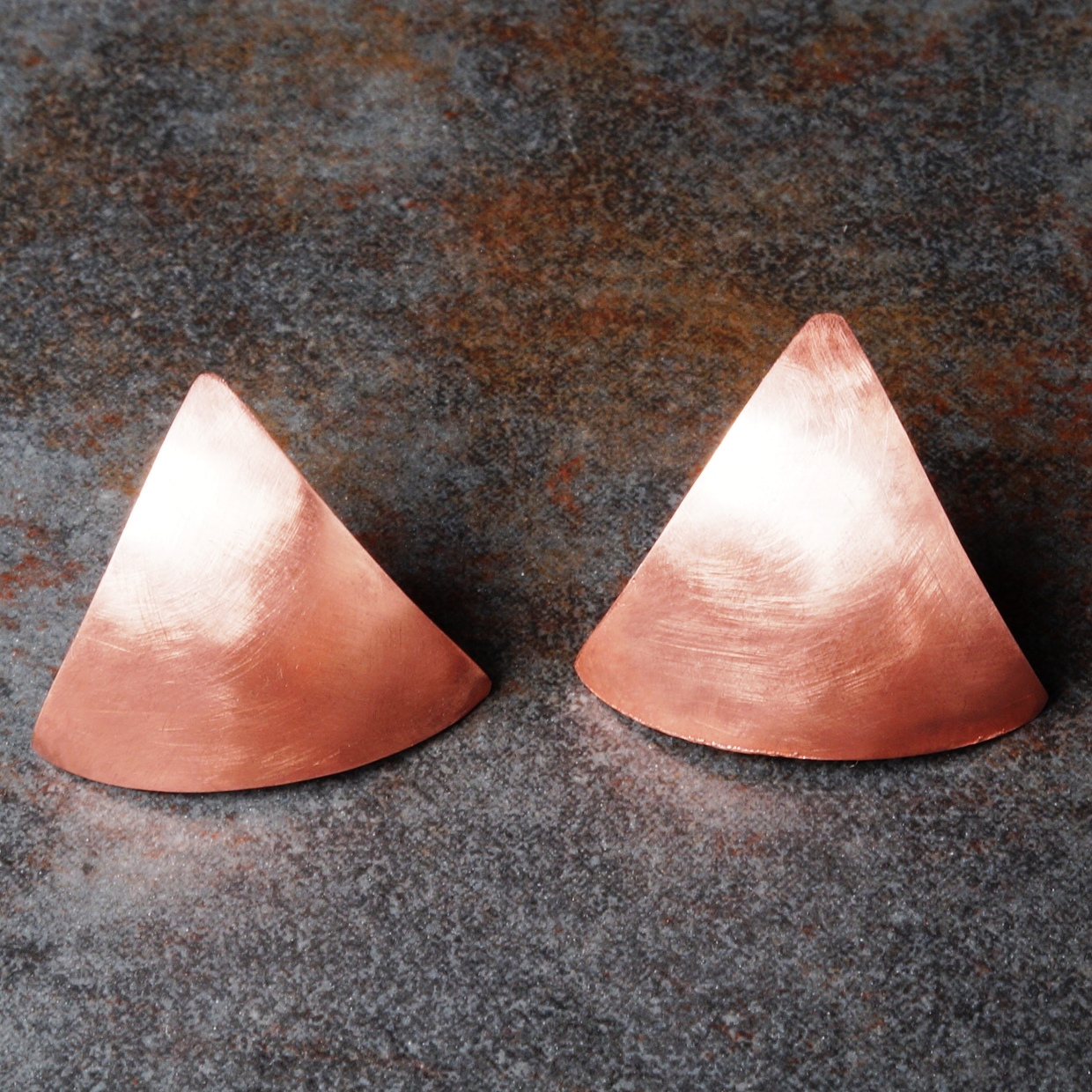 Handmade Copper Triangle Earrings with sterling silver posts