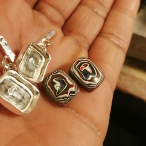 Handcrafted recycled sterling silver cufflinks settng for the Fordite