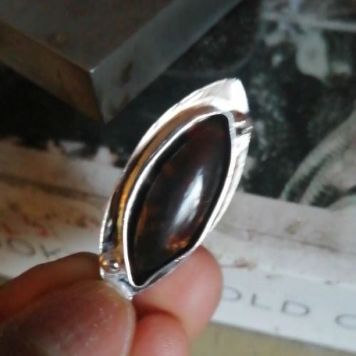 Elegant marquis Fire Agate cabochon and recycled fine and sterling silver setting for my grounding and karmic protection pendant