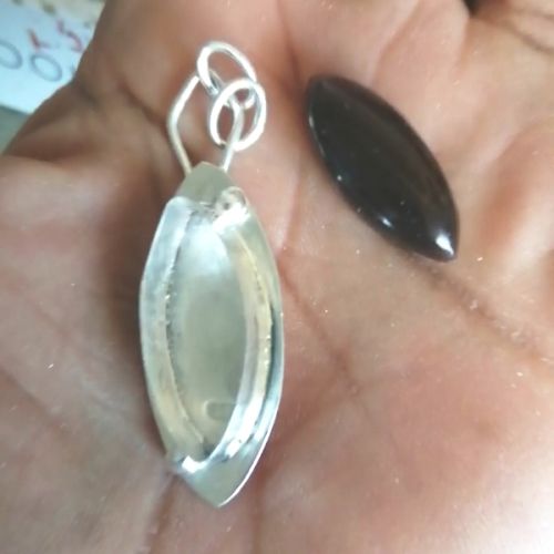 Elegant marquis Fire Agate cabochon and recycled fine and sterling silver setting for my grounding and karmic protection pendant