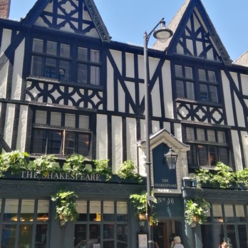 The Shakespeare, mock tudor building within the heart of Manchester