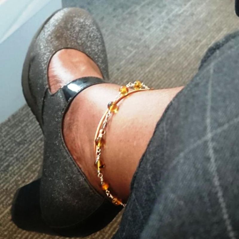 New copper anklet design with a jade wire wrapped anklet