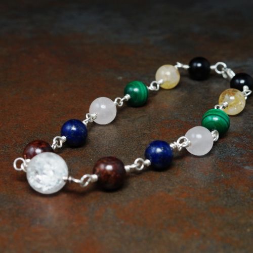 Commissioned handmade recycled sterling silver chakra bracelet
