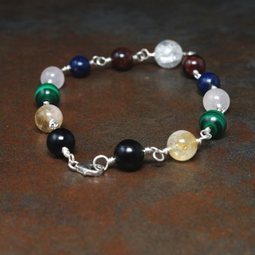 Commissioned handmade recycled sterling silver chakra bracelet