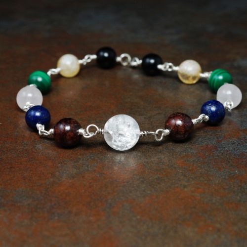 Commissioned handmade recycled sterling silver chakra bracelet
