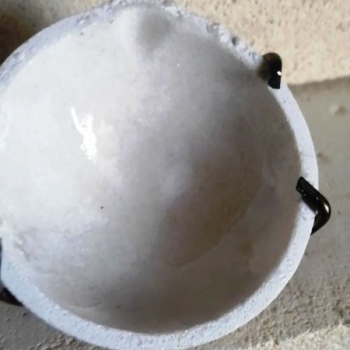 Seasoned crucible with borax powder ready for melting scrap sterling silver