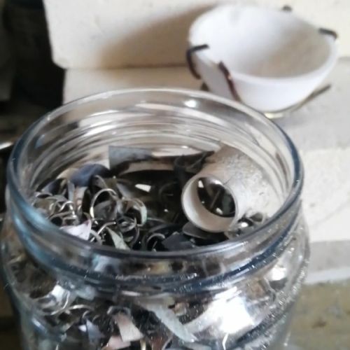 Sterling silver scrap jar full of mistakes, off cuts and fillings