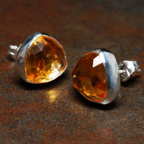 Joolzery 13th Birthday Giveaway Prize Contemporary handcrafted recycled sterling silver trillion Citrine Studs