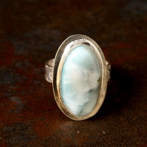 Commissioned Handcrafted recycled sterling silver Oval Larimar Ring
