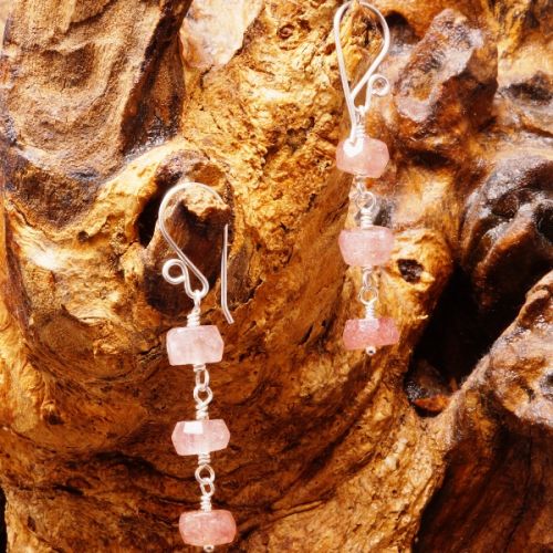 Handmade sterling silver handmade pink tourmaline dangle earrings