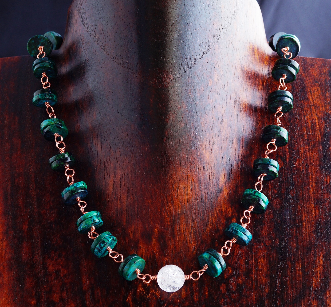 Handmade Copper Chrysocolla Quartz Choker Necklace