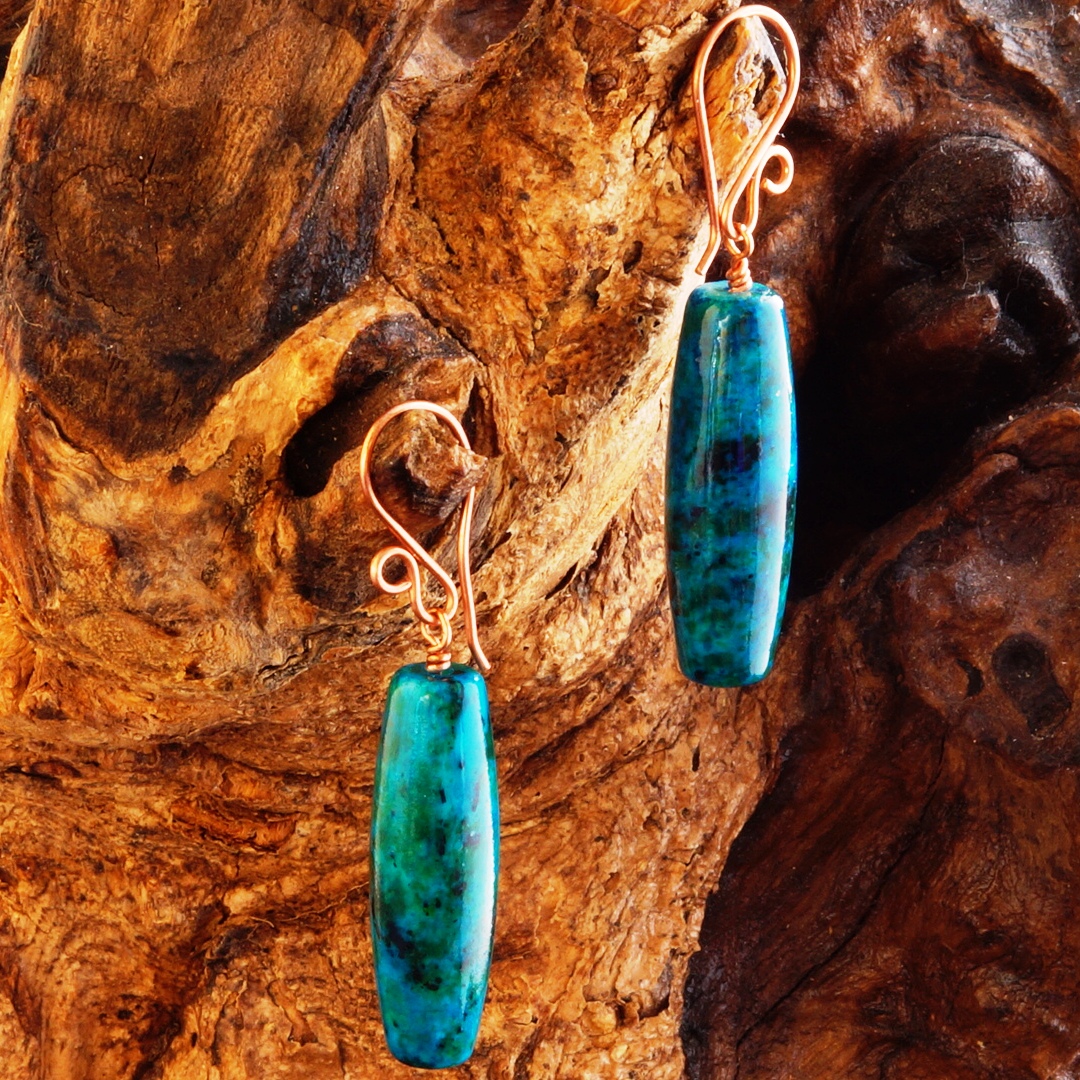 Handmade Copper Chrysocolla Drum Earrings