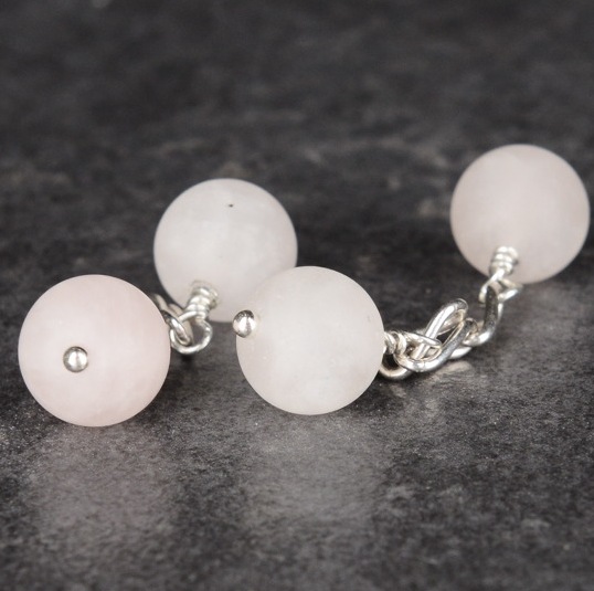 Handmade Sterling Silver Frosted Rose Quartz Cufflinks