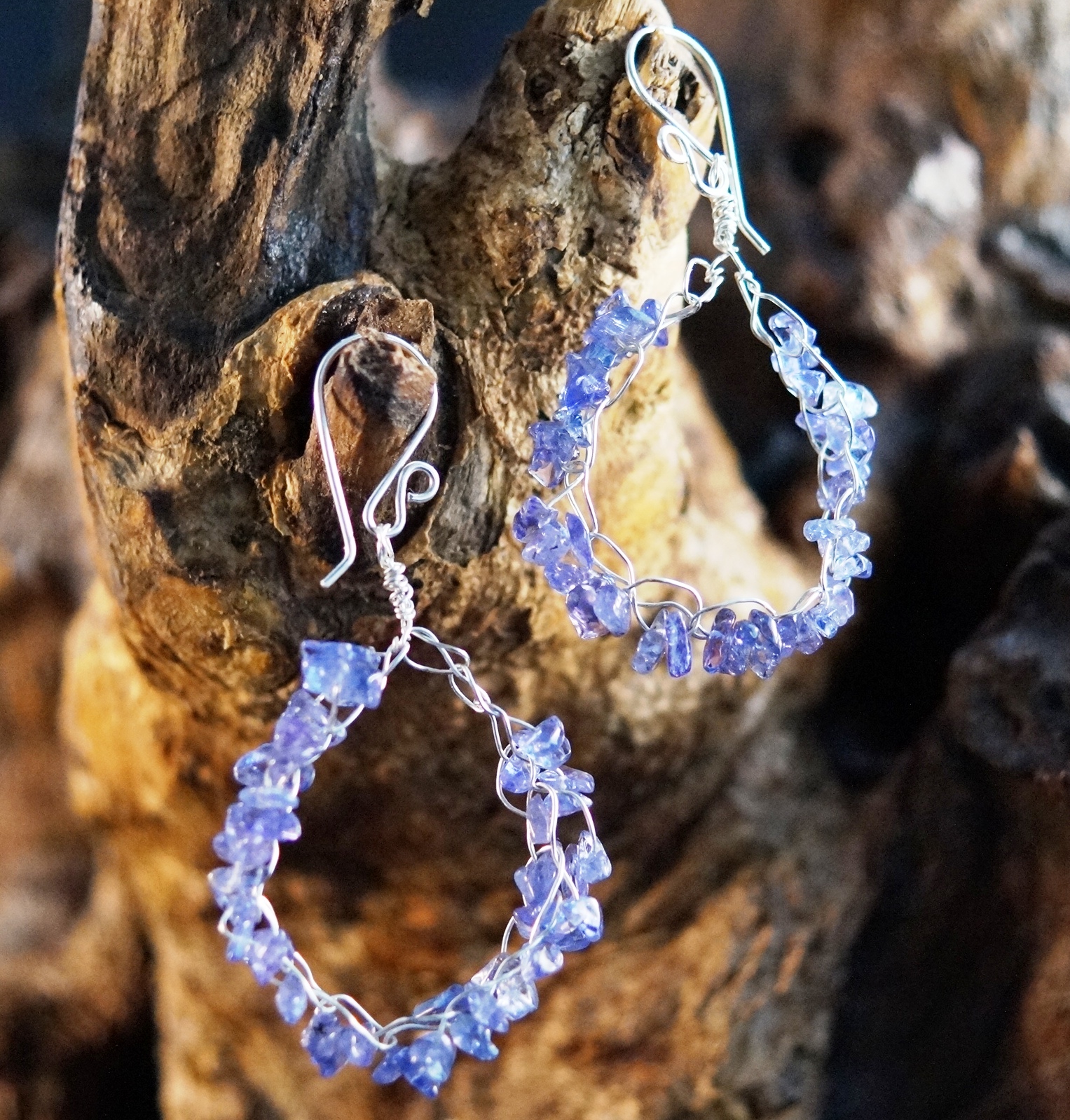 Handmade Sterling Silver Tanzanite Crochet Earrings