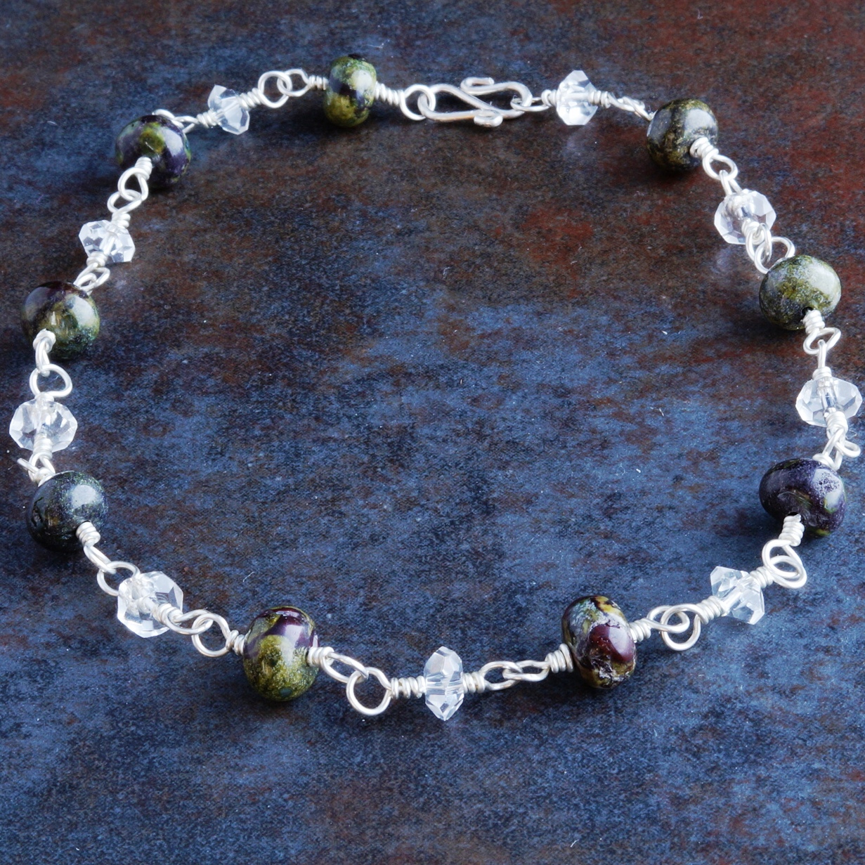 Handmade Sterling Silver Bloodstone Quartz Anklet