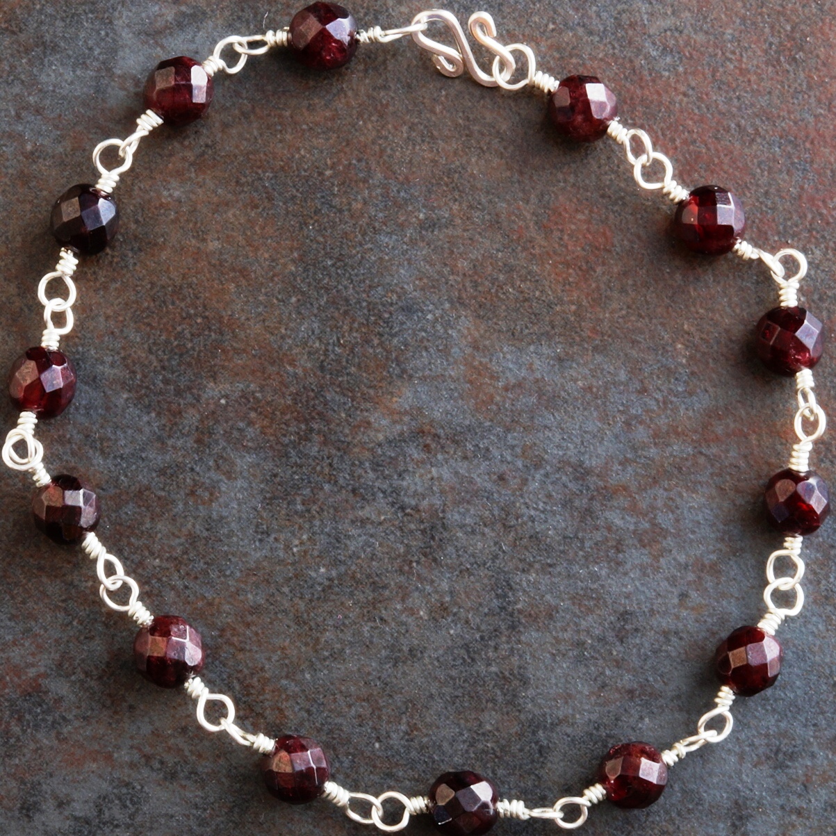 Handmade Sterling Silver Garnet Anklet