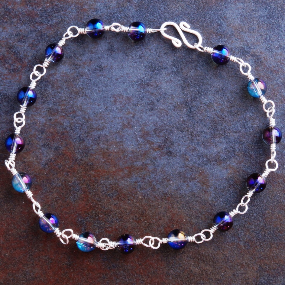 Handmade Sterling Silver Purple Mystic Quartz Anklet