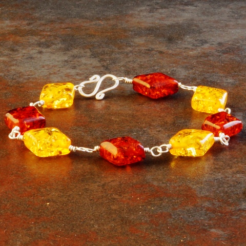 Handmade Sterling Silver 2 Tone Amber Bracelet