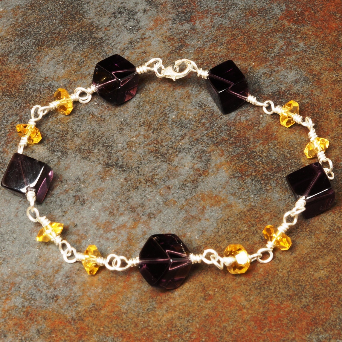 Handmade Sterling Silver Amethyst Citrine Bracelet