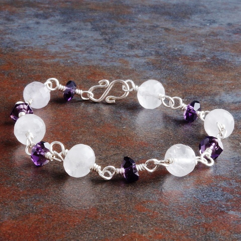 Handmade Sterling Silver Double Amethyst Bracelet