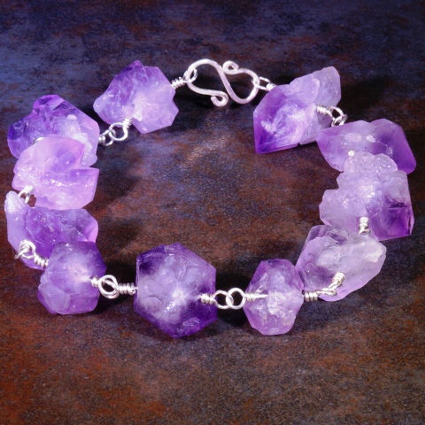 Handmade Sterling Silver Amethyst Points Bracelet