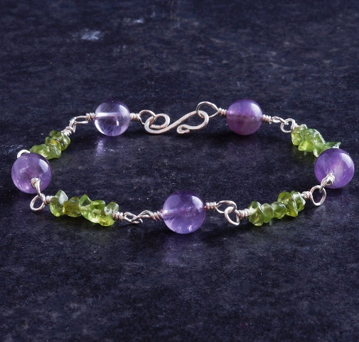 Handmade Peridot Amethyst Sterling Silver Bracelet