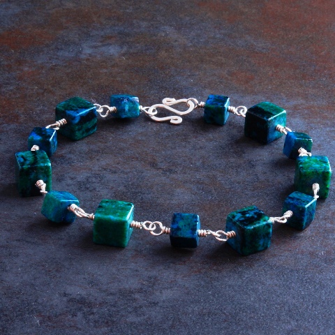 Handmade Sterling Silver Cubed Chrysocolla Bracelet