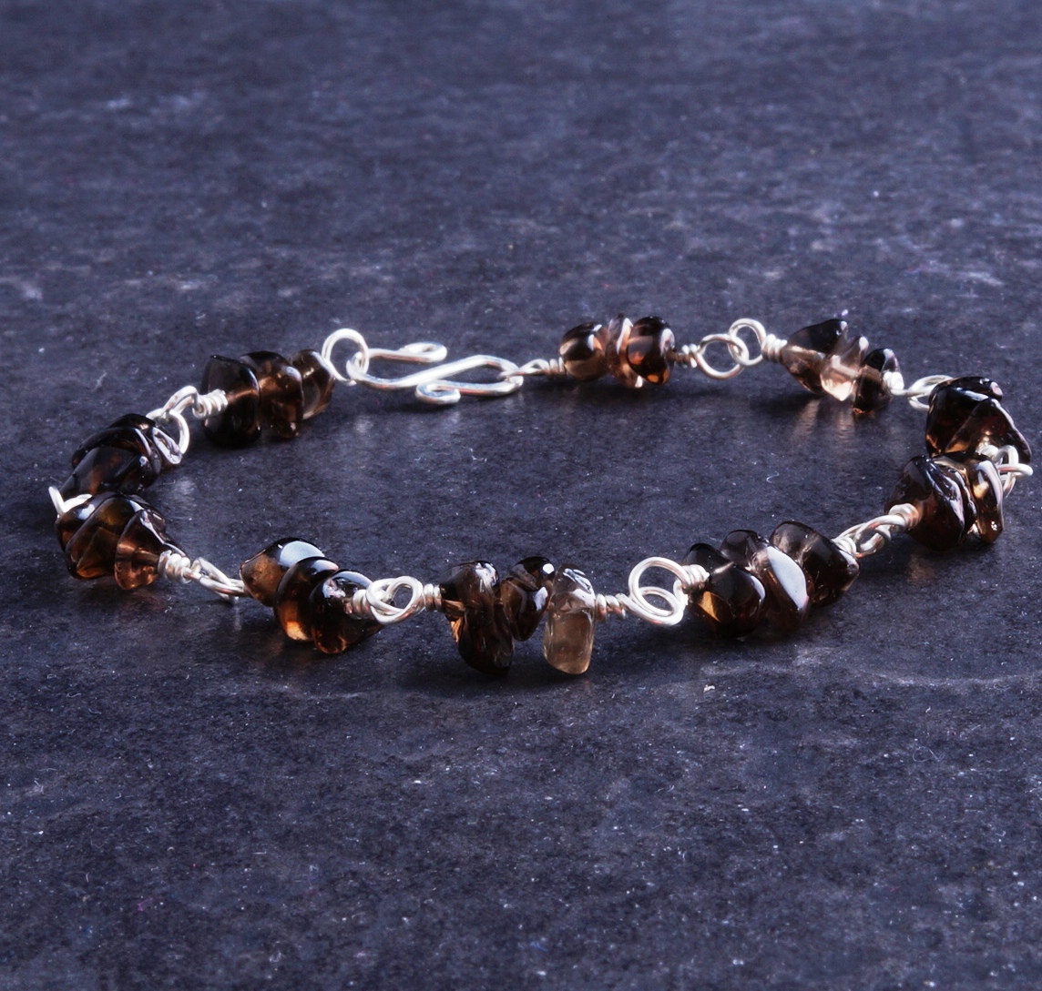 Handmade Sterling Silver Smokey Quartz Chip Bracelet