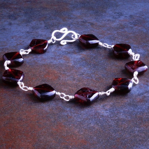 Handmade Sterling Silver Garnet Diamond Bracelet