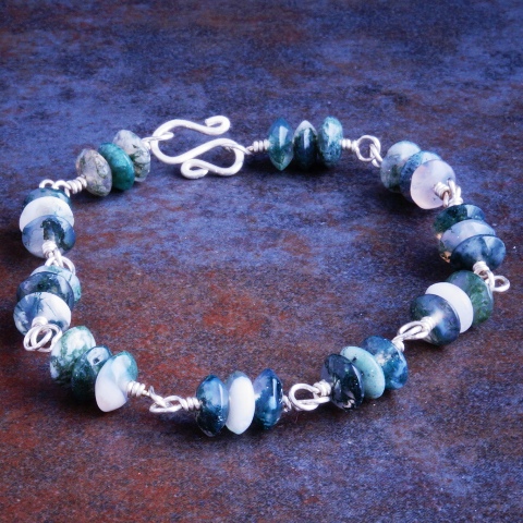 Handmade Sterling Silver Moss Agate Bracelet