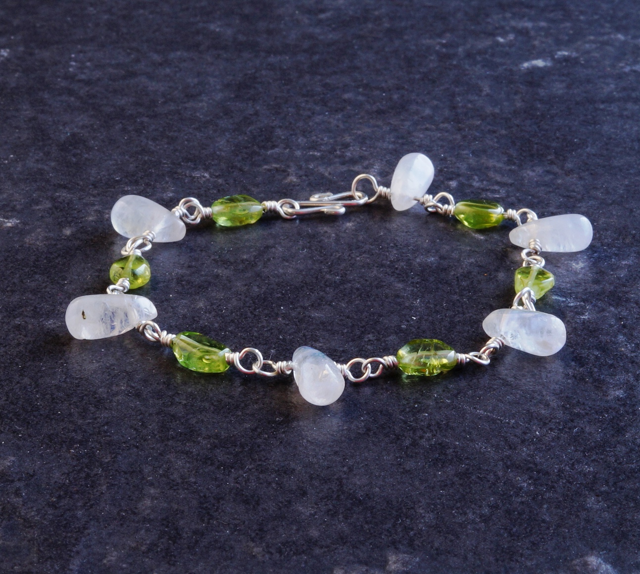 Handmade Peridot Moonstone Sterling Silver Bracelet