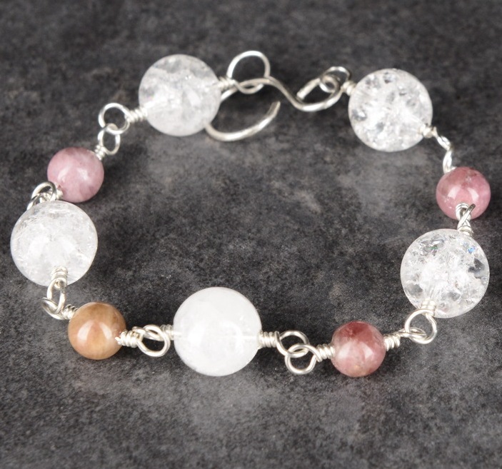 Handmade Pink Tourmaline Quartz sterling silver Bracelet