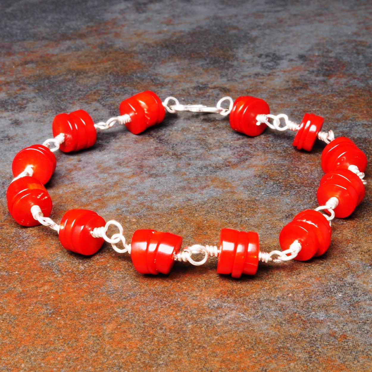 Handmade Sterling Silver Red Coral Bracelet 01