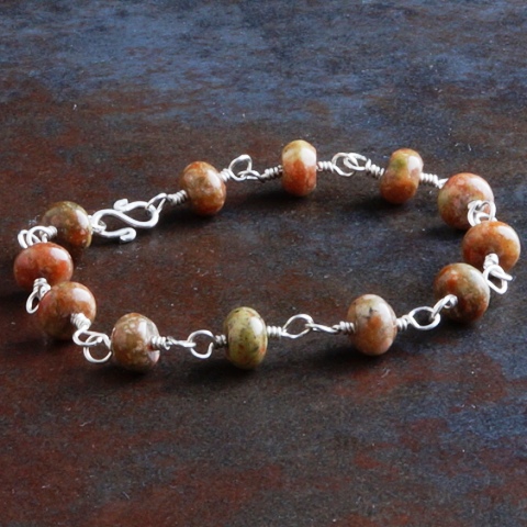 Handmade Sterling Silver Unakite Bracelet