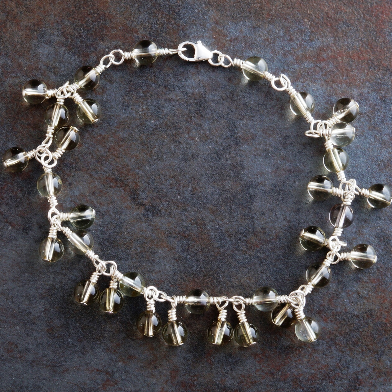 Handmade Sterling Silver Smokey Lemon Quartz Anklet