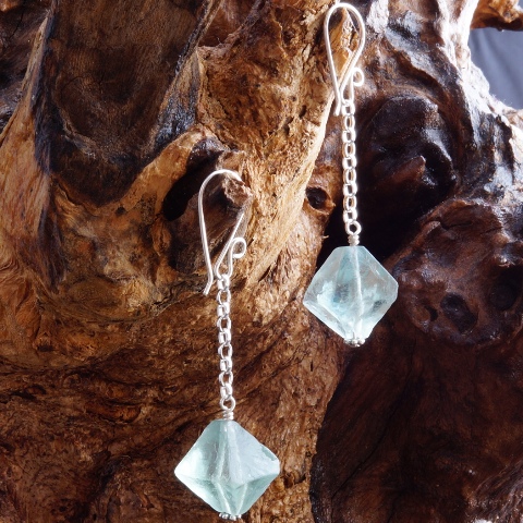 Handmade Sterling Silver Blue Fluorite Chained Earrings