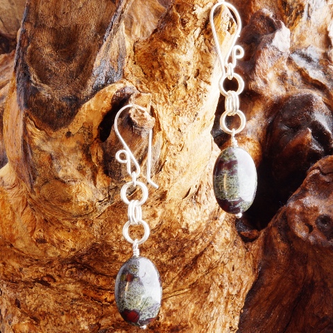 Handmade Dragon Blood Jasper Sterling Silver Chain Maille earrings