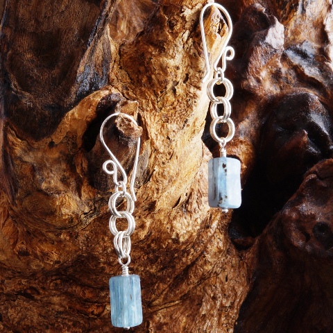 Handmade Sterling Silver Chainmaille Kyanite Earrings