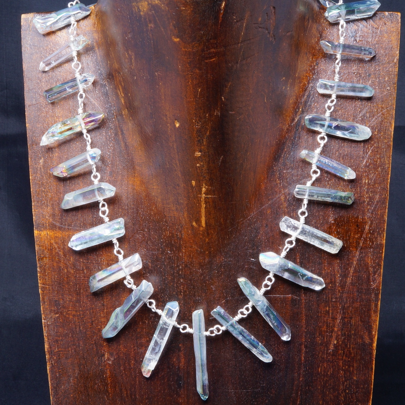 Handmade Sterling Silver Grey Mystic Quartz Points Choker