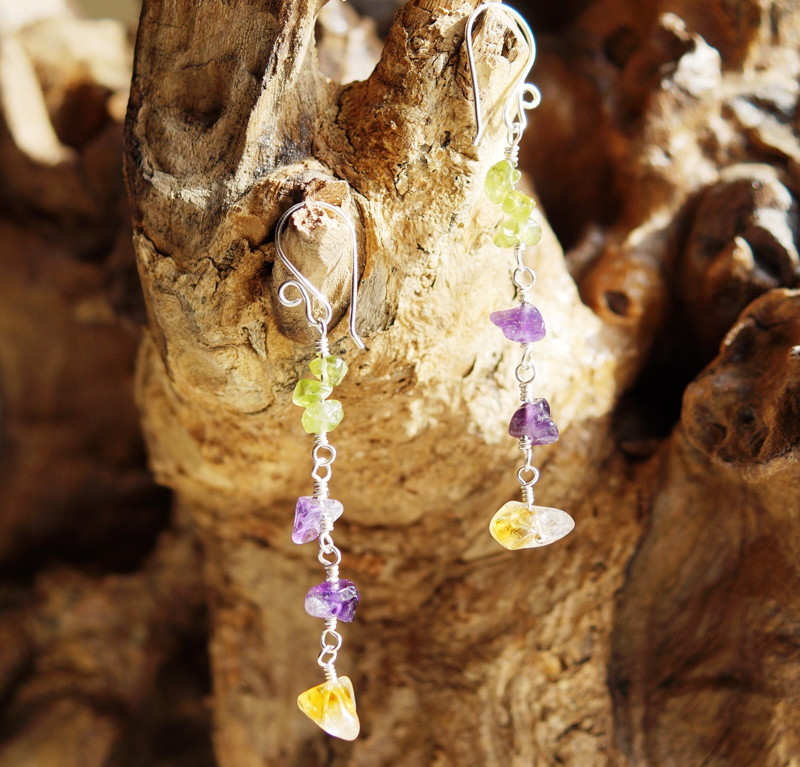 Abundance Earrings Amethyst Citrine and Peridot