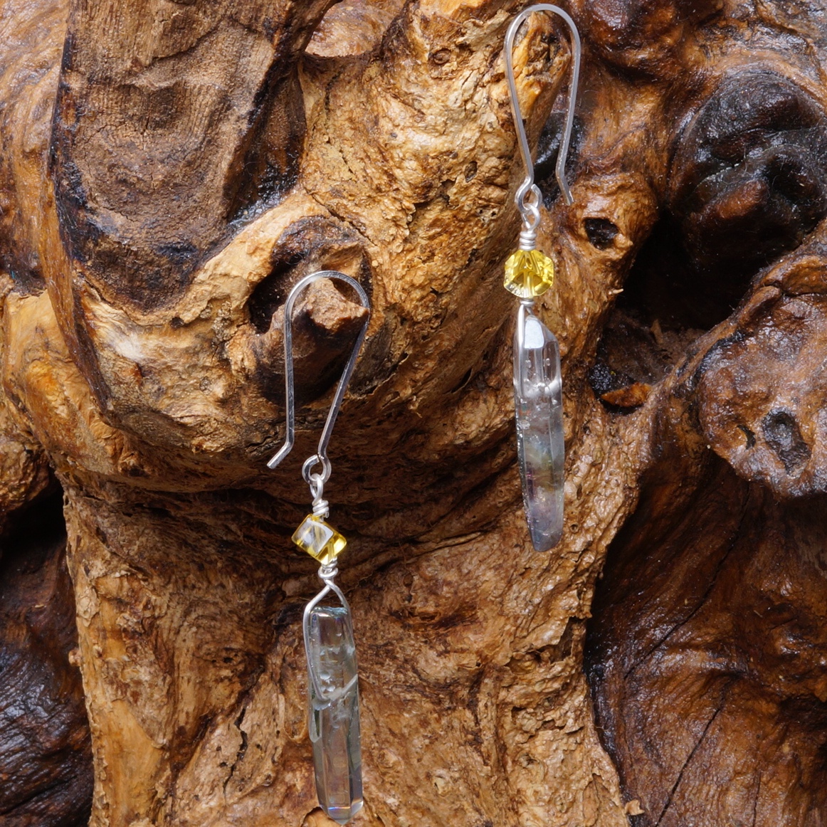 Handmade Sterling Silver Citrine Grey Mystic Quartz Dangle Earrings