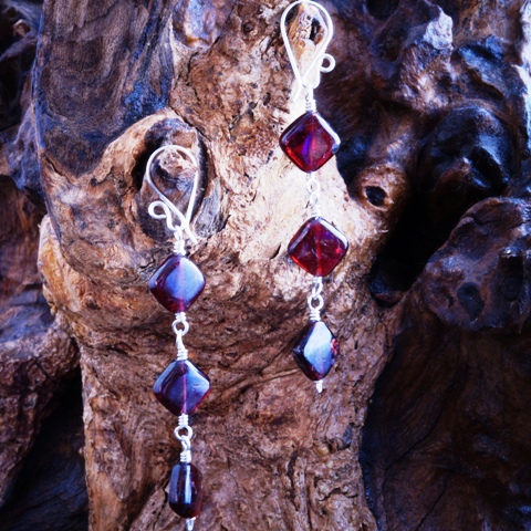 Handmade Sterling Silver Garnet Diamond Earrings