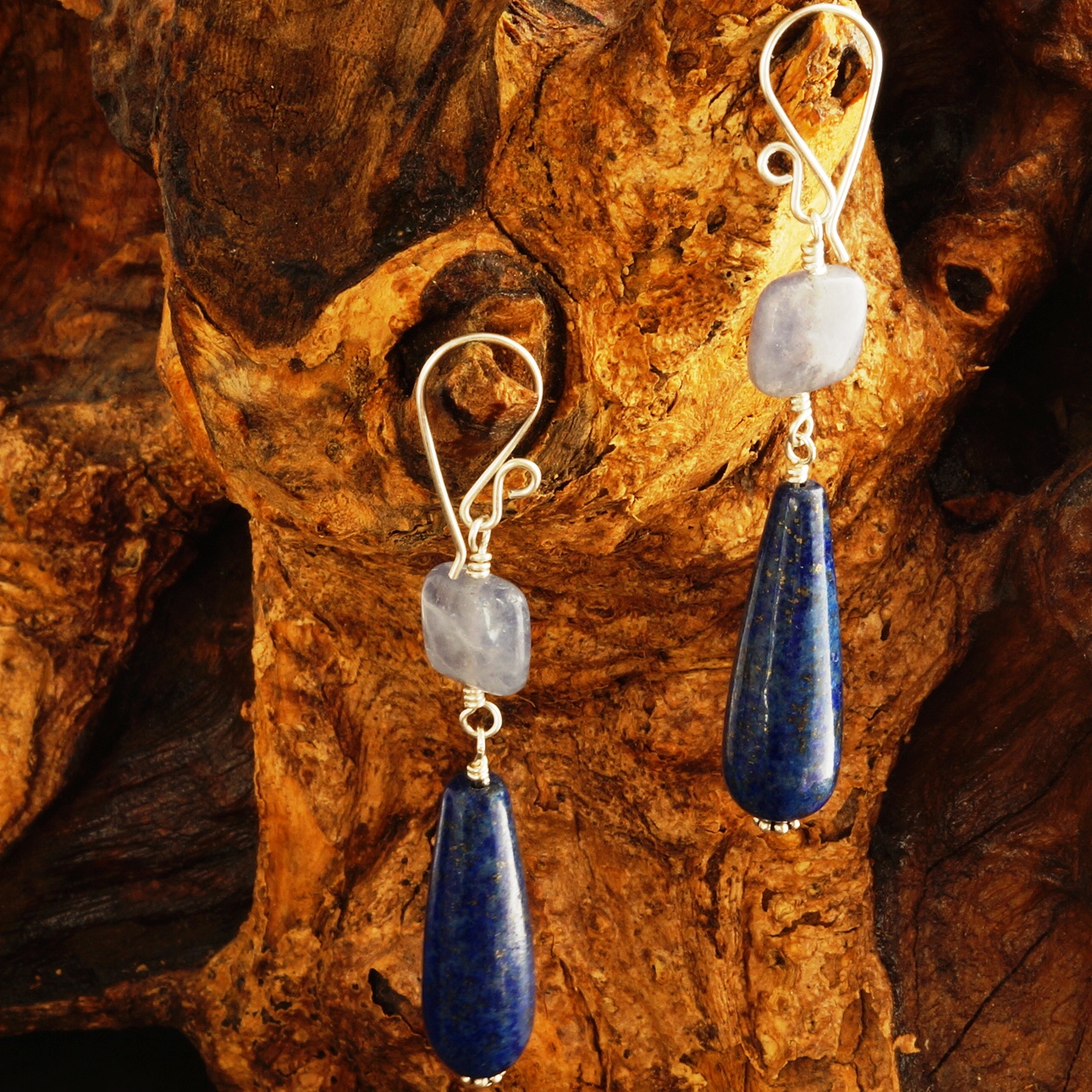Handmade Sterling Silver Iolite Lapis LAzuli Earrings 01