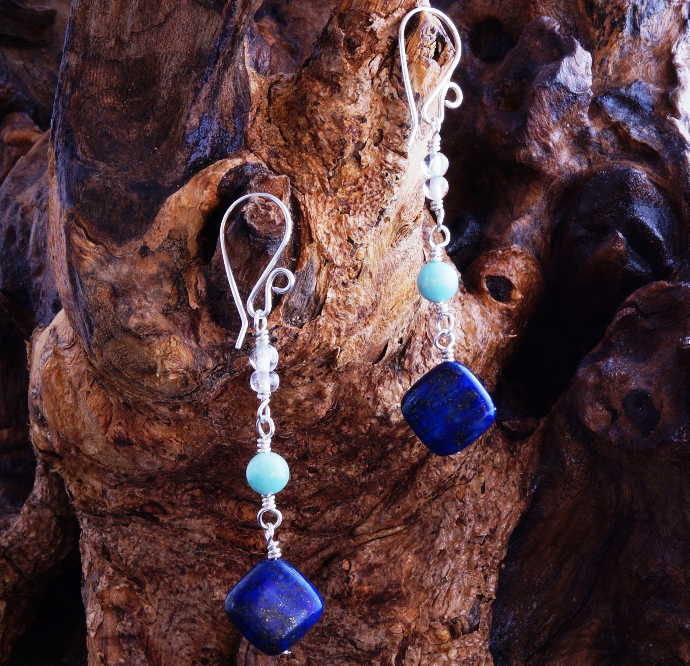 Master Communicator Earrings - Lapis Lazuli, Larimar and Blue Topaz Sterling Silver Earrings