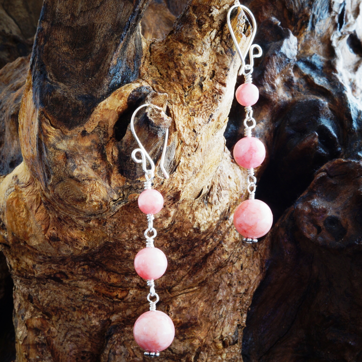 Handmade Triple Rhodochrosite Sterling Silver earrings