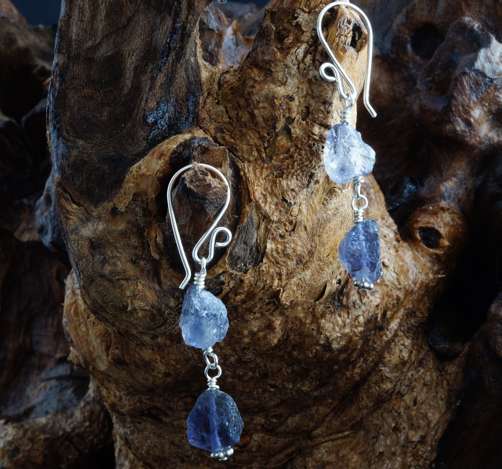 Handmade Sterling Silver Raw Iolite Earrings